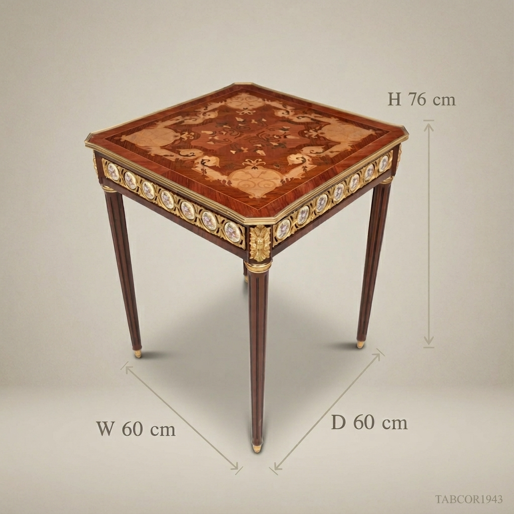 Louis XVI Marquetry Corner Table with Gilt Bronze & Porcelain Medallions