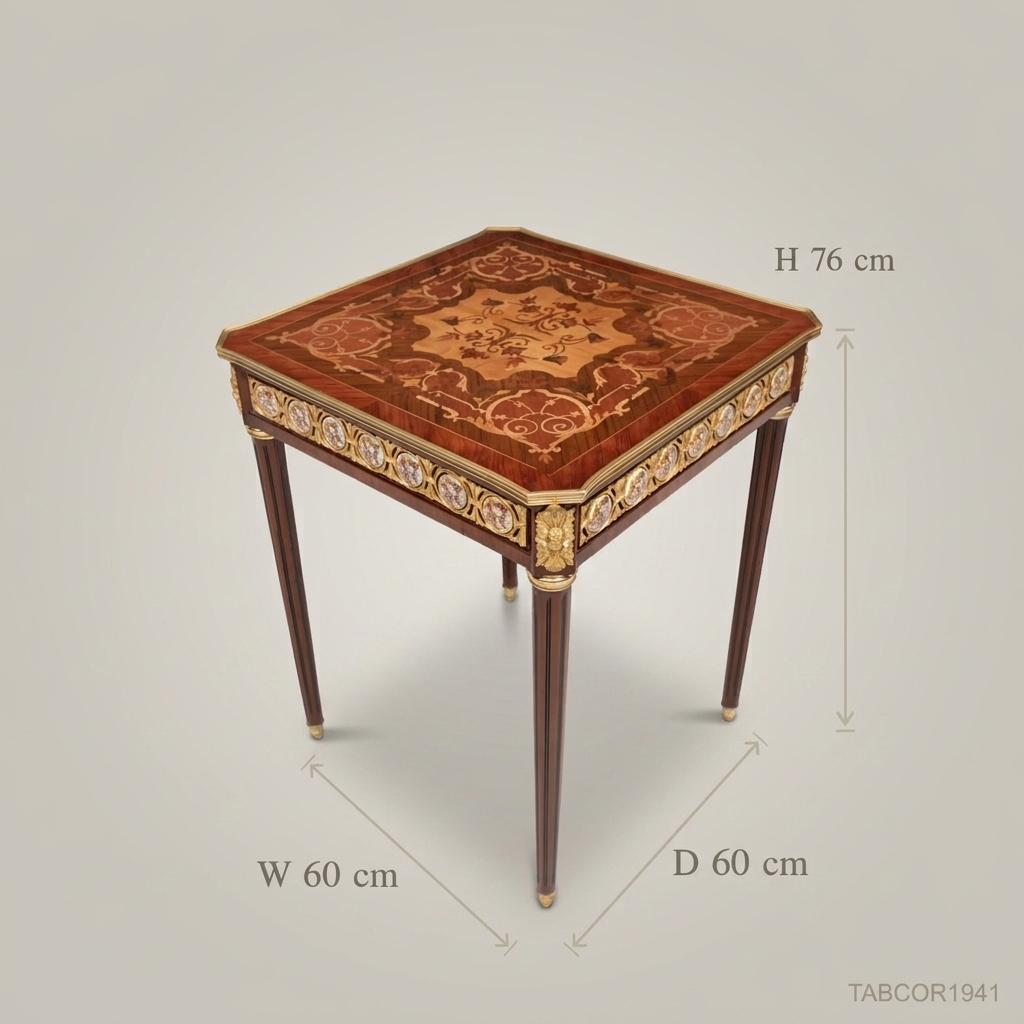Louis XVI Marquetry Corner Table with Ormolu Mounts & Porcelain Medallions