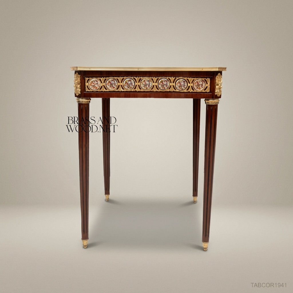 Louis XVI Marquetry Corner Table with Ormolu Mounts & Porcelain Medallions