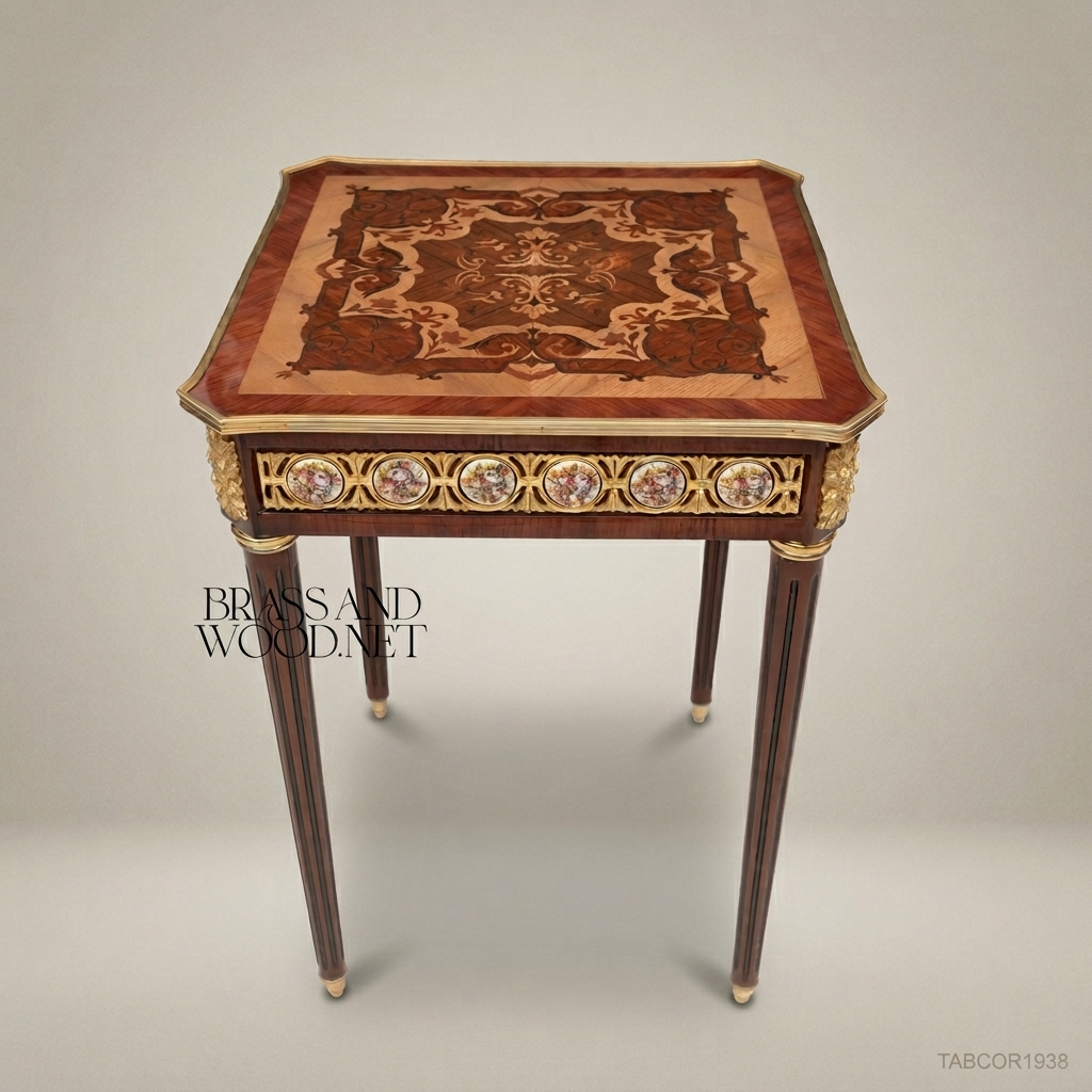Louis XVI Marquetry Corner Table with Ormolu Mounts & Sèvres Medallions
