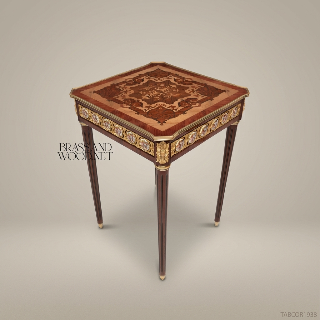 Louis XVI Marquetry Corner Table with Ormolu Mounts & Sèvres Medallions