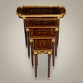 Louis XVI Marquetry Nesting Tables Set with Gilt Bronze Galleried Tray
