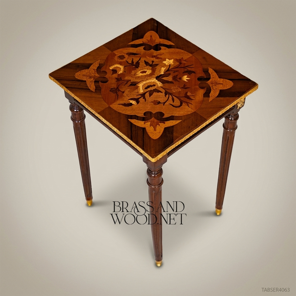Louis XVI Marquetry Nesting Tables Set – Gilded Brass & Inlaid Hardwood