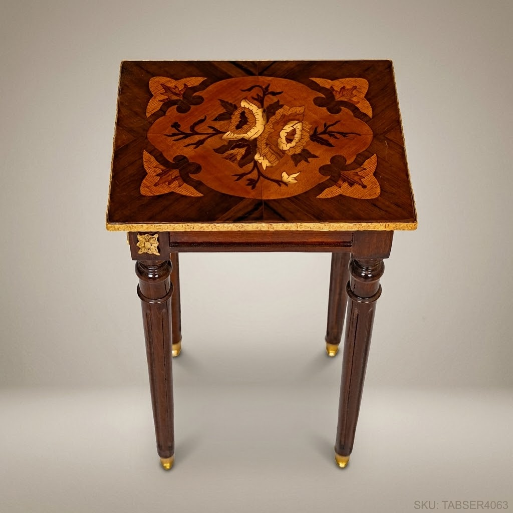 Louis XVI Marquetry Nesting Tables Set – Gilded Brass & Inlaid Hardwood