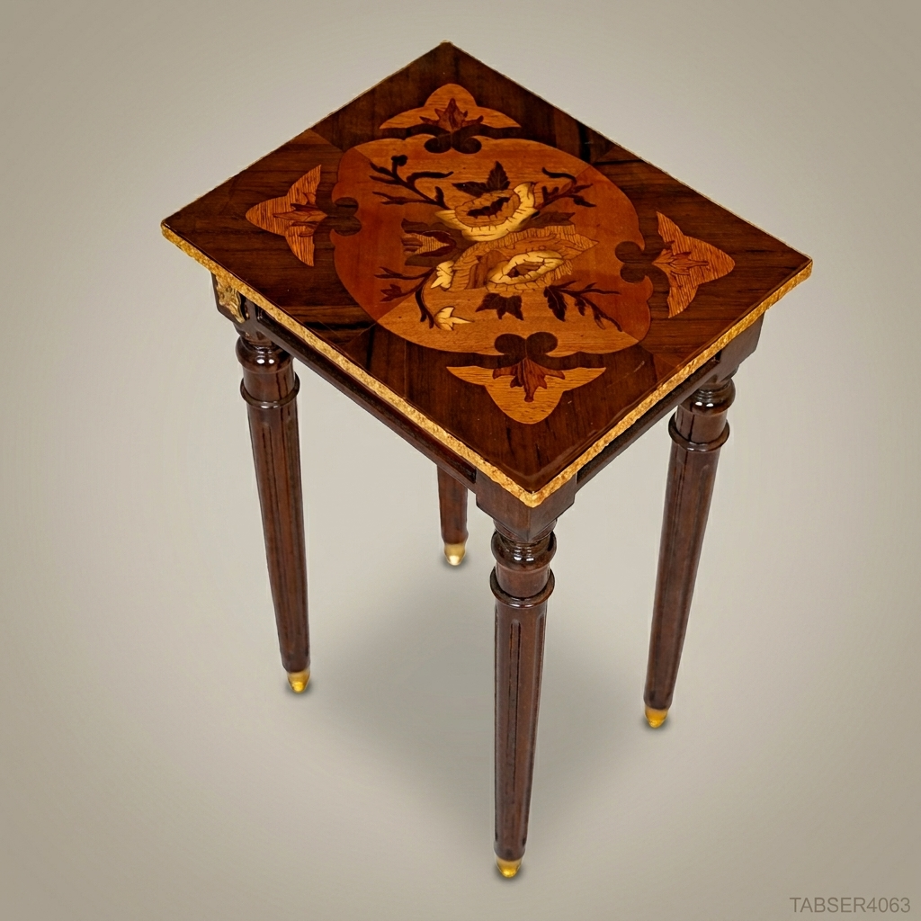 Louis XVI Marquetry Nesting Tables Set – Gilded Brass & Inlaid Hardwood