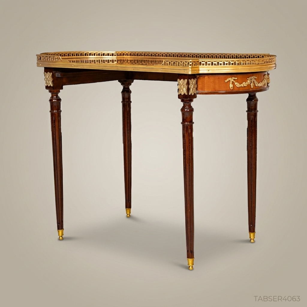 Louis XVI Marquetry Nesting Tables Set – Gilded Brass & Inlaid Hardwood