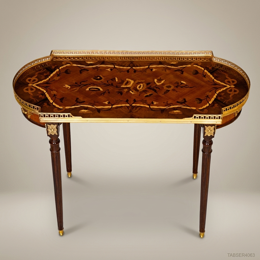 Louis XVI Marquetry Nesting Tables Set – Gilded Brass & Inlaid Hardwood