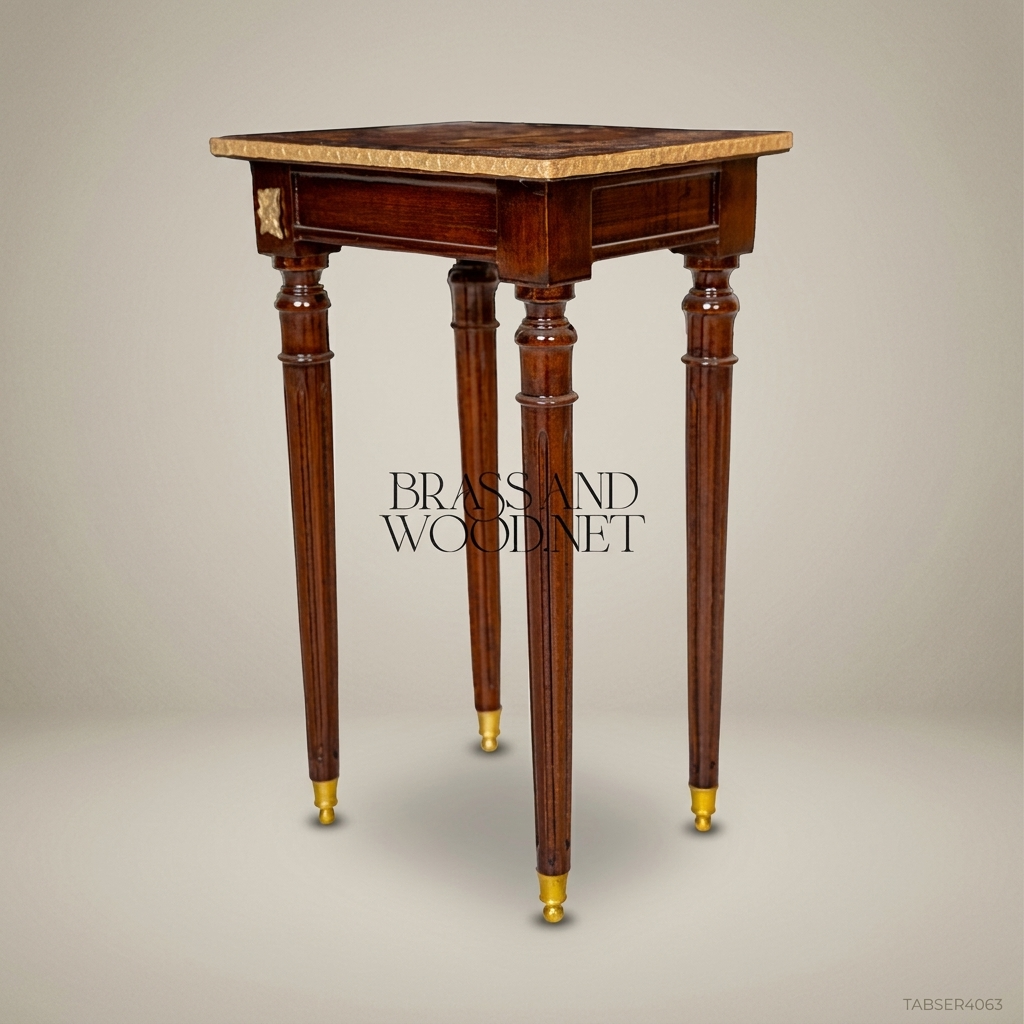Louis XVI Marquetry Nesting Tables Set – Gilded Brass & Inlaid Hardwood