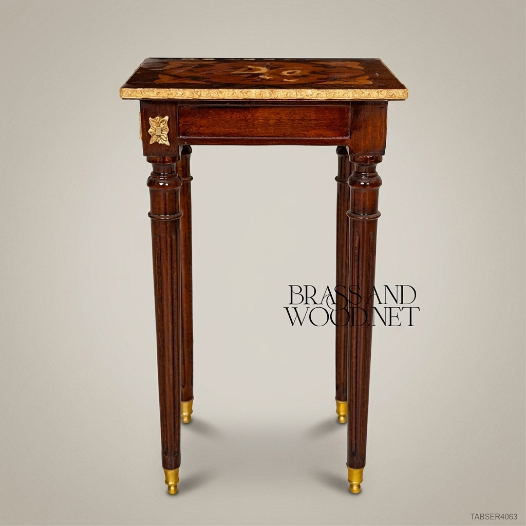 Louis XVI Marquetry Nesting Tables Set – Gilded Brass & Inlaid Hardwood