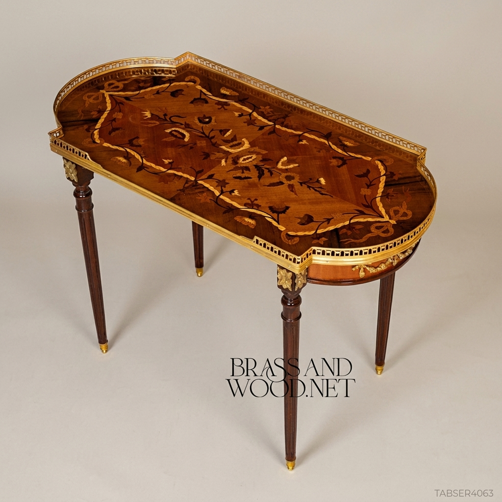 Louis XVI Marquetry Nesting Tables Set – Gilded Brass & Inlaid Hardwood