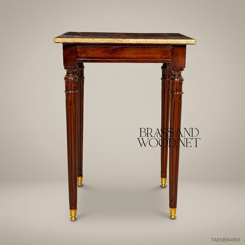 Louis XVI Marquetry Nesting Tables Set – Gilded Brass & Inlaid Hardwood
