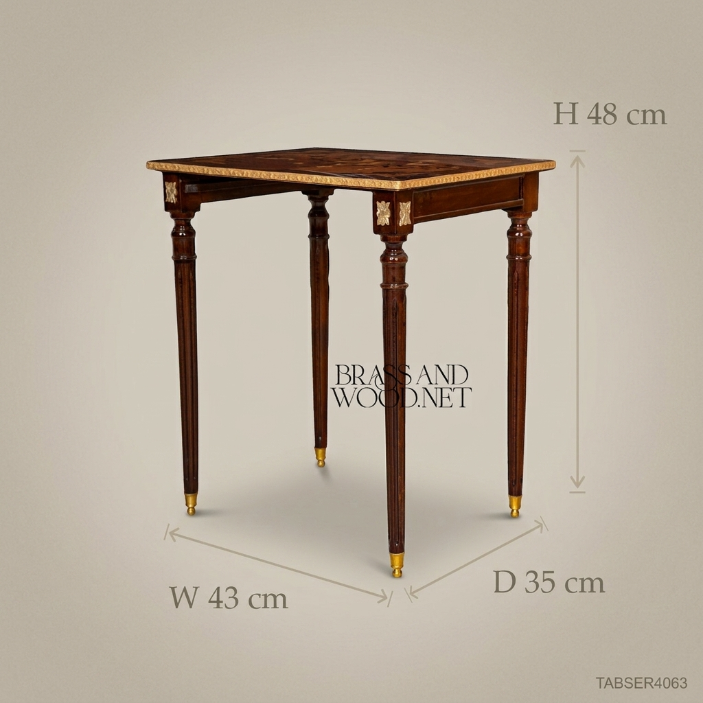 Louis XVI Marquetry Nesting Tables Set – Gilded Brass & Inlaid Hardwood