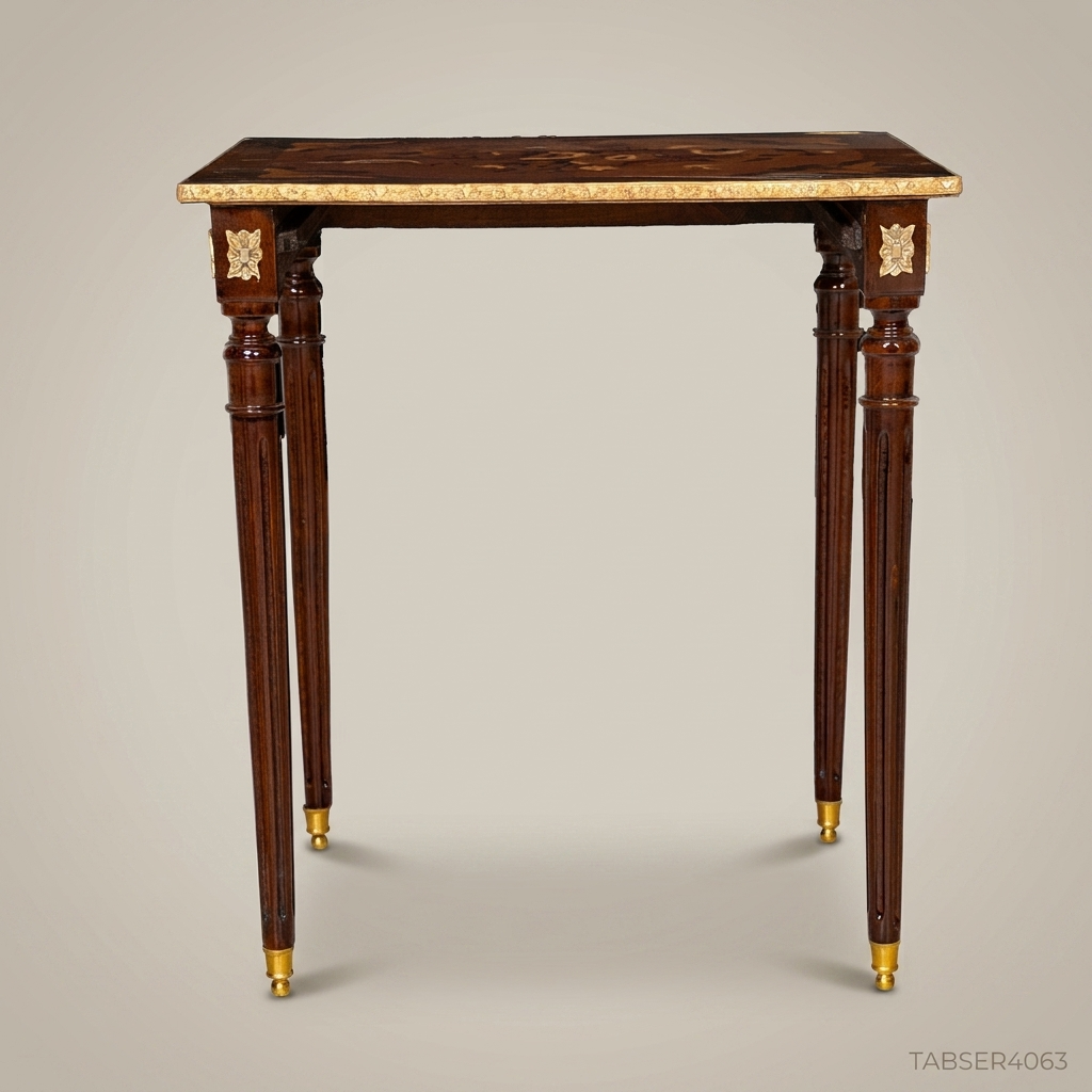 Louis XVI Marquetry Nesting Tables Set – Gilded Brass & Inlaid Hardwood