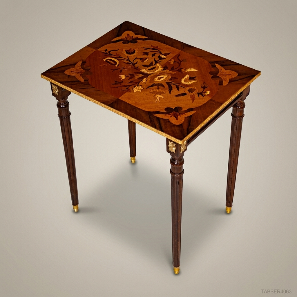 Louis XVI Marquetry Nesting Tables Set – Gilded Brass & Inlaid Hardwood