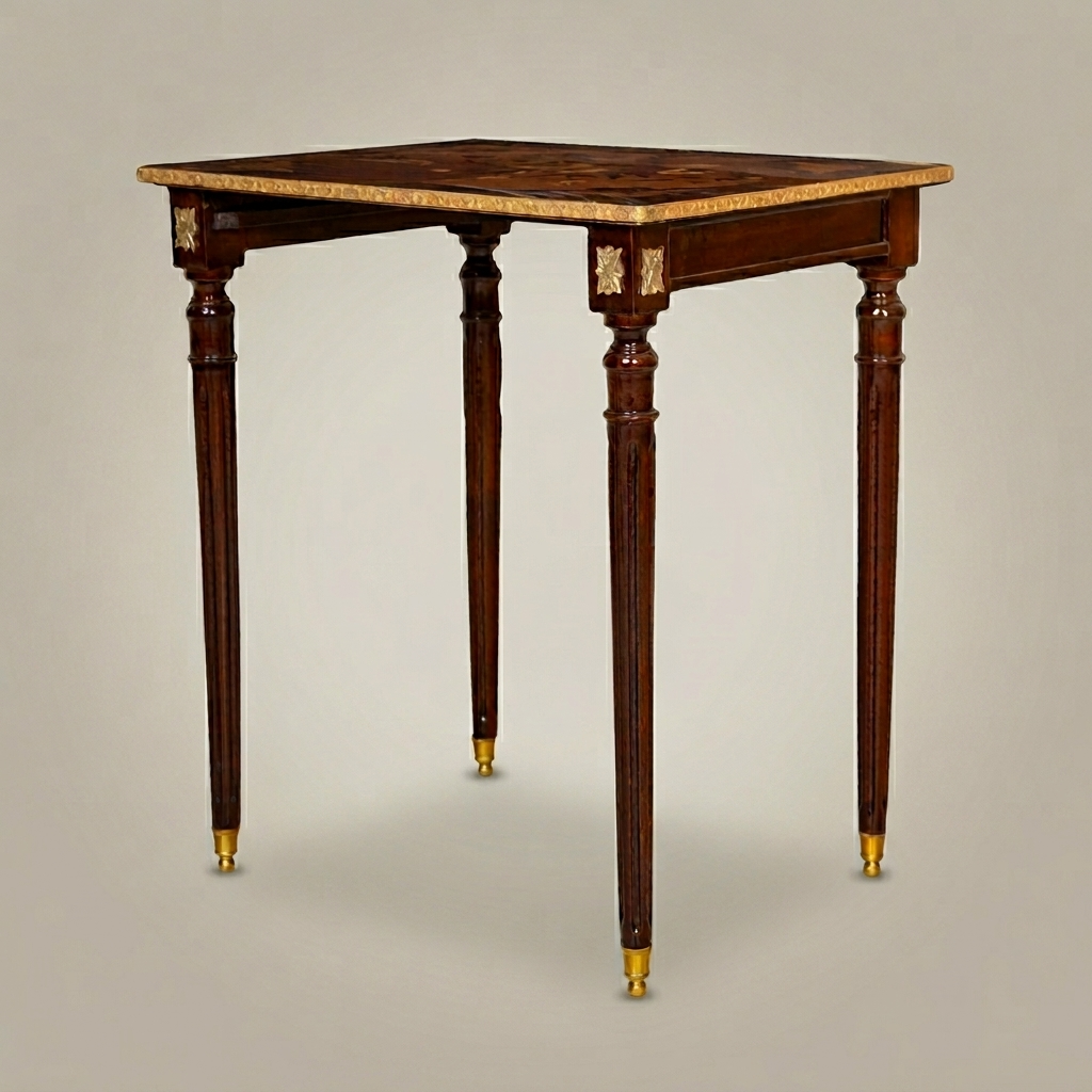 Louis XVI Marquetry Nesting Tables Set – Gilded Brass & Inlaid Hardwood
