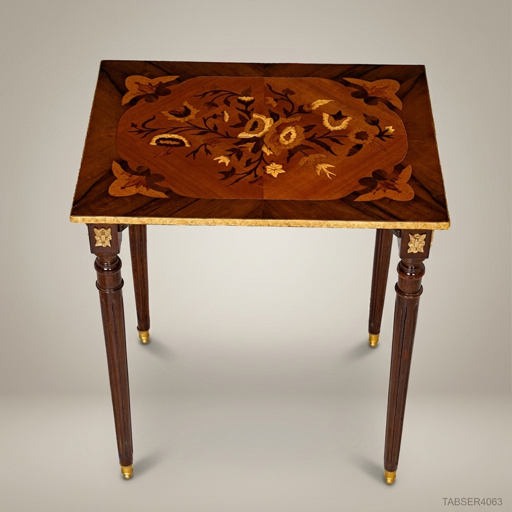 Louis XVI Marquetry Nesting Tables Set – Gilded Brass & Inlaid Hardwood