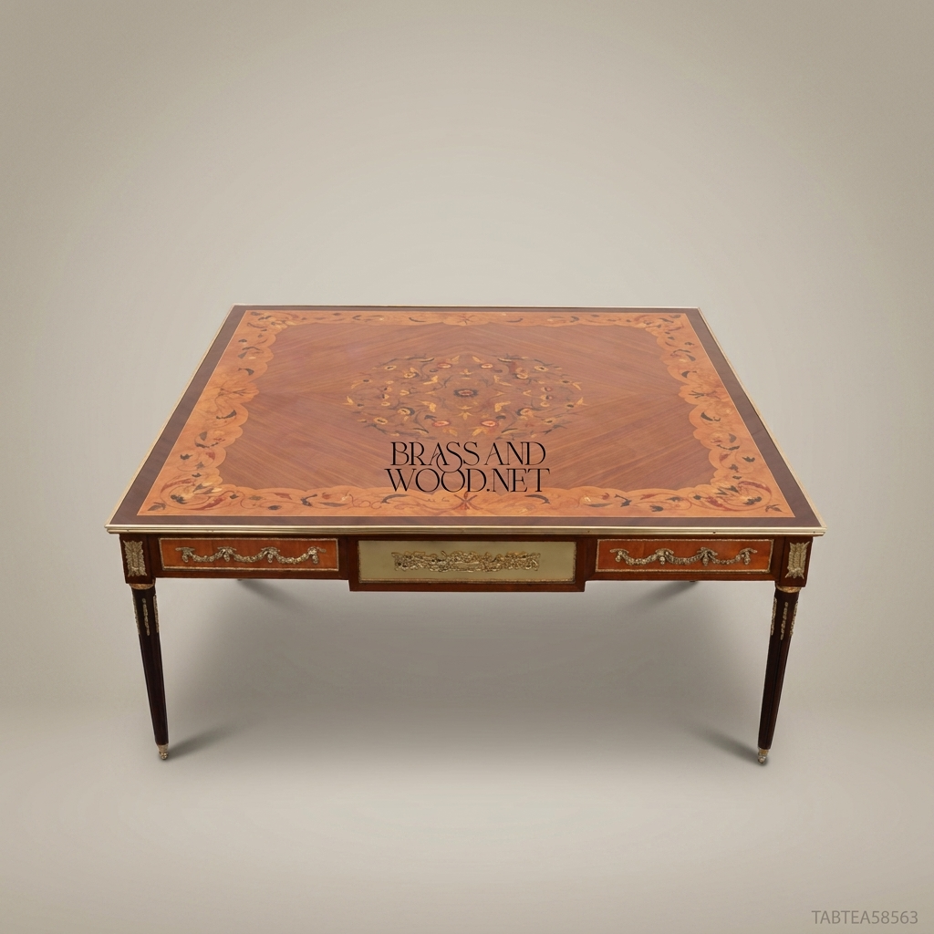 Louis XVI Marquetry Tea Table | Brass Ormolu & Floral Inlay