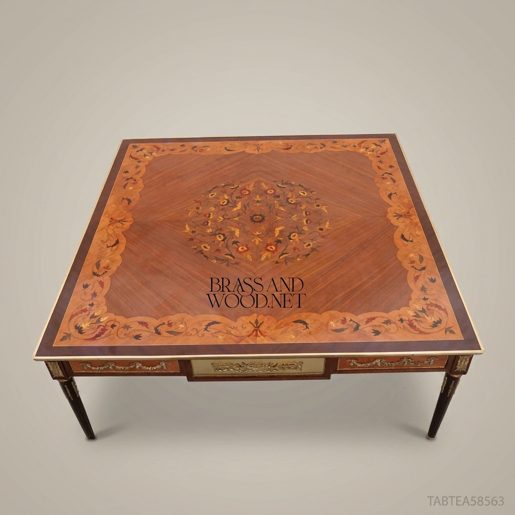 Louis XVI Marquetry Tea Table | Brass Ormolu & Floral Inlay