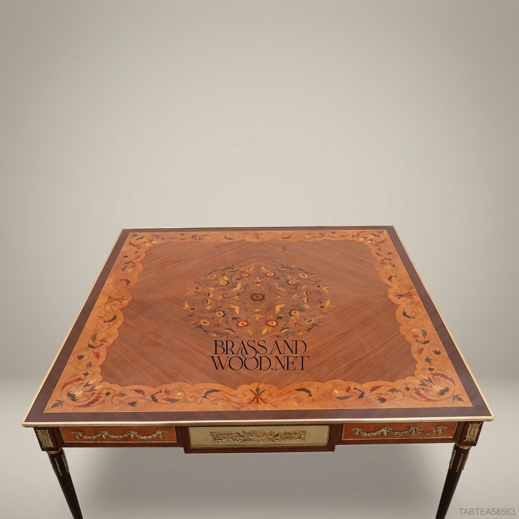 Louis XVI Marquetry Tea Table | Brass Ormolu & Floral Inlay