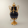 Neoclassical Swan-Handle Lidded Urn Vase with Brass Swag Mounts & Pinecone Finial — Gold