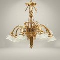 Louis XVI Neoclassical Brass Chandelier - 5-Arm Bow & Tassel with Frosted Petal Shades — Gold