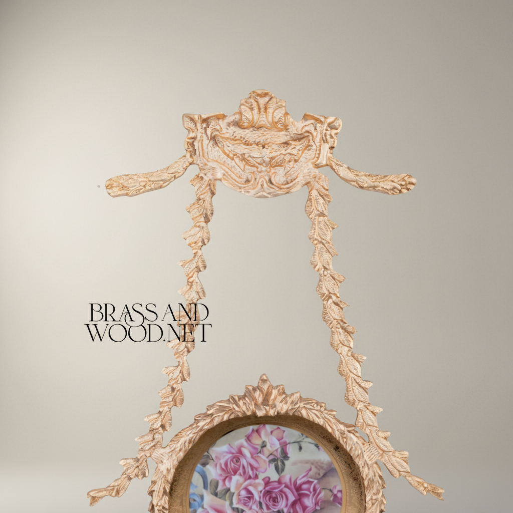 Louis XVI Neoclassical Brass Hanging Plate Frame - Laurel Swag Suspension — Gold