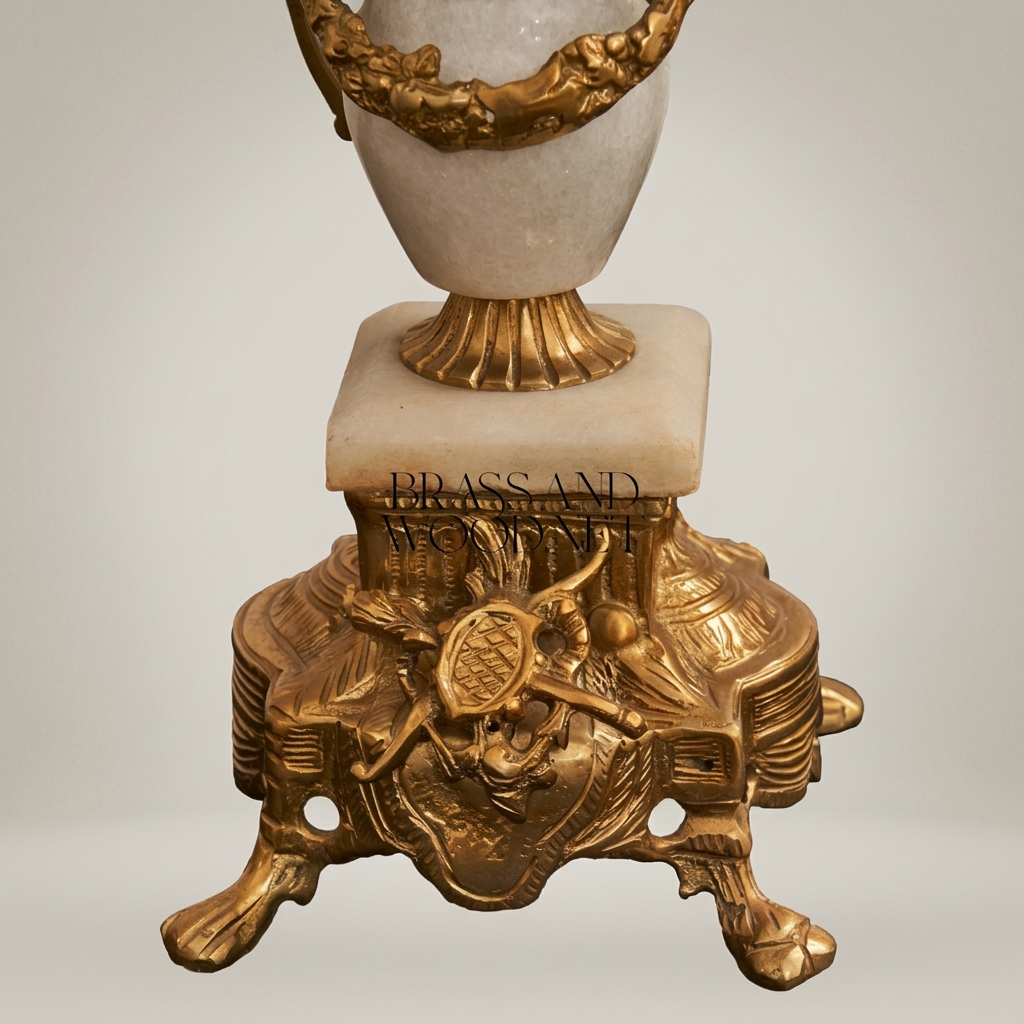 Louis XVI Neoclassical Brass & Marble 5-Arm Candelabra with Urn Column — Antique Gold