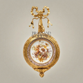 Louis XVI Neoclassical Brass & Porcelain Wall Frame - Ribbon Bow Crest with Floral Medallion — Gold