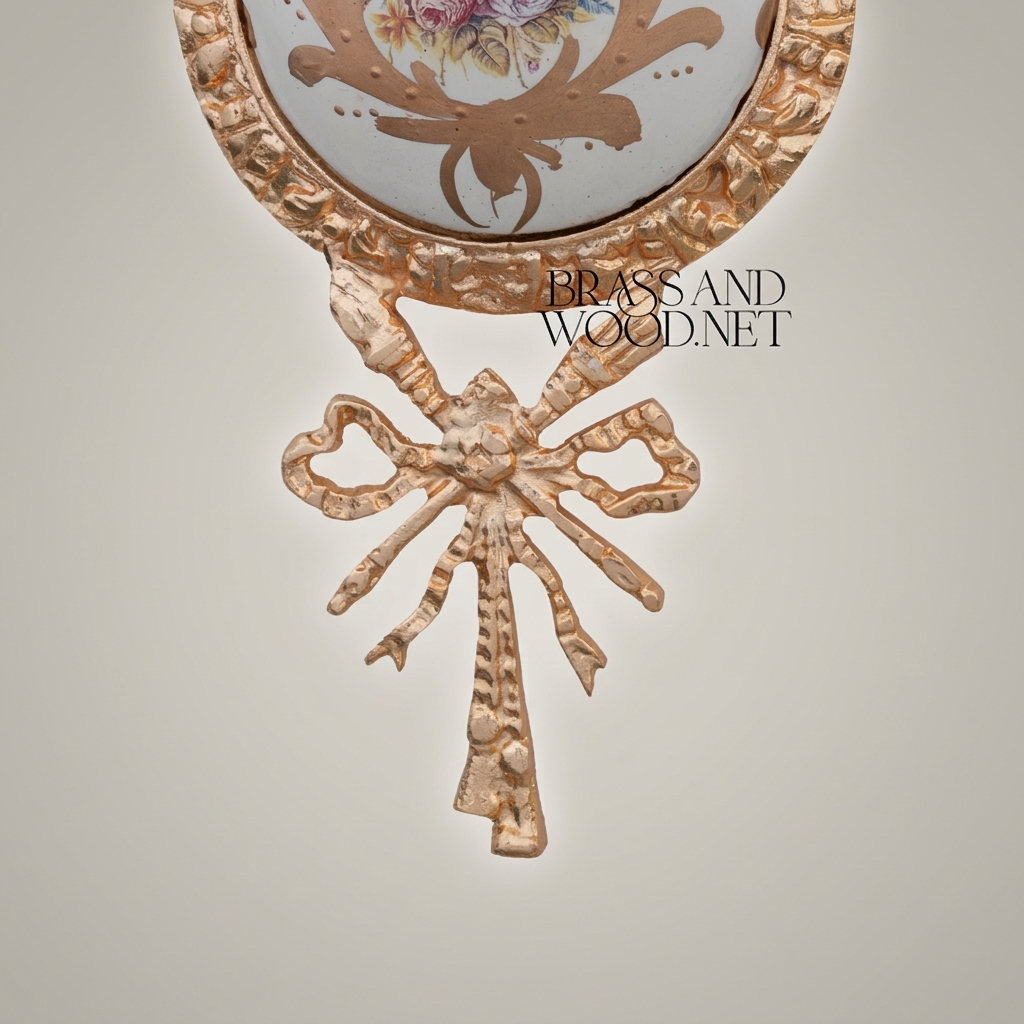 Louis XVI Neoclassical Brass Wall Medallion with Hand-Painted Floral Ceramic Centre