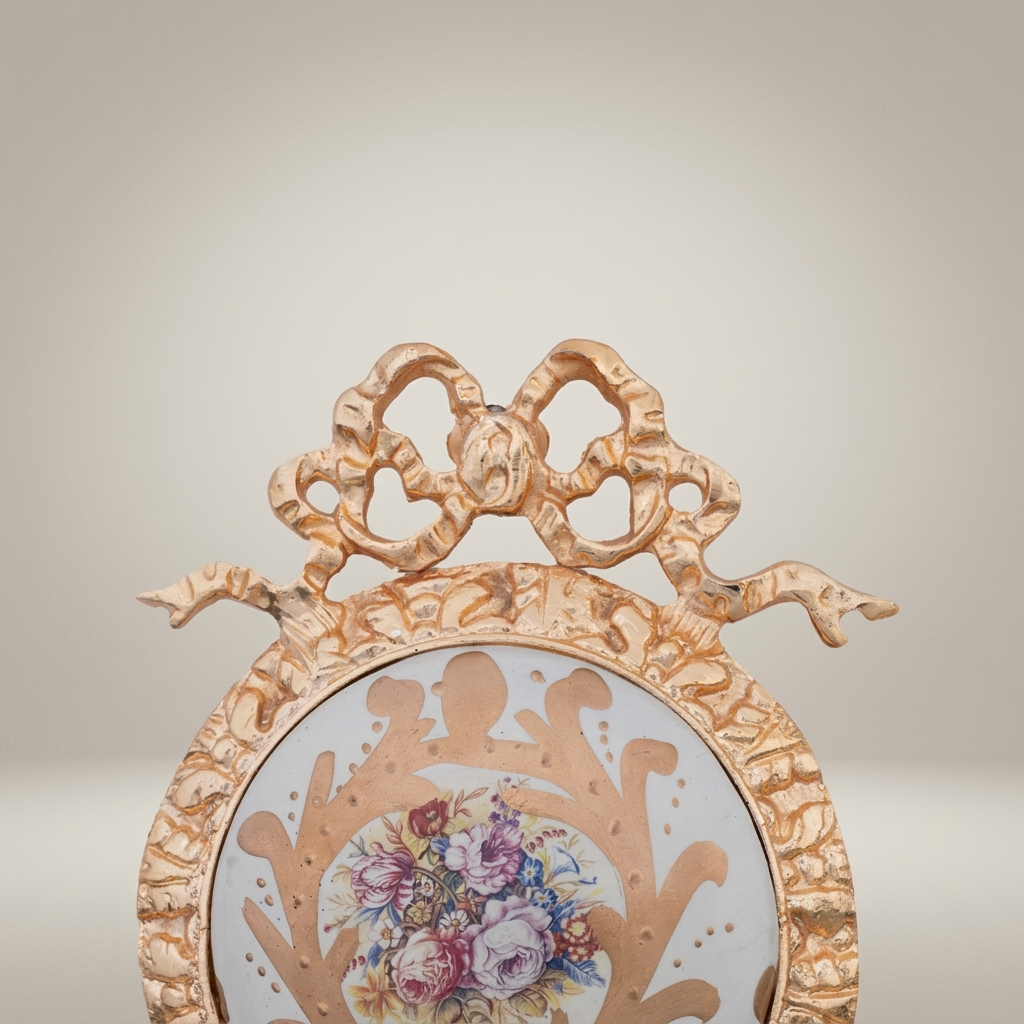 Louis XVI Neoclassical Brass Wall Medallion with Hand-Painted Floral Ceramic Centre