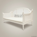 Louis XVI Neoclassical Cane-Panel Daybed with Fluted Posts & Ivory Finish