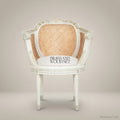 Louis XVI Neoclassical Caned Barrel Armchair - Hand-Carved White Frame with Rattan Back