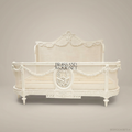 Louis XVI Neoclassical Off-White Carved Cane Panel Super King Bed with Laurel Medallion Garland Swags Main View | Brass & Wood
