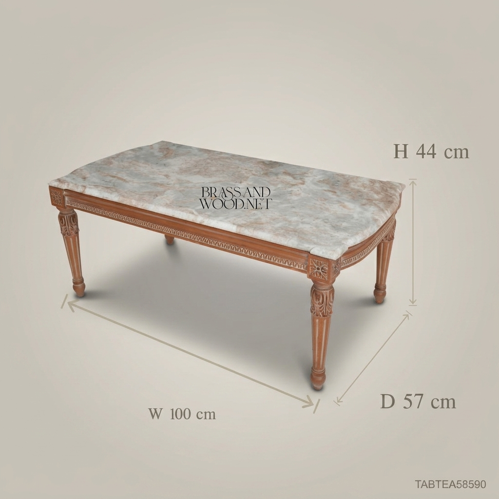 Louis XVI Neoclassical Coffee Table – Carved Walnut & Marble Top