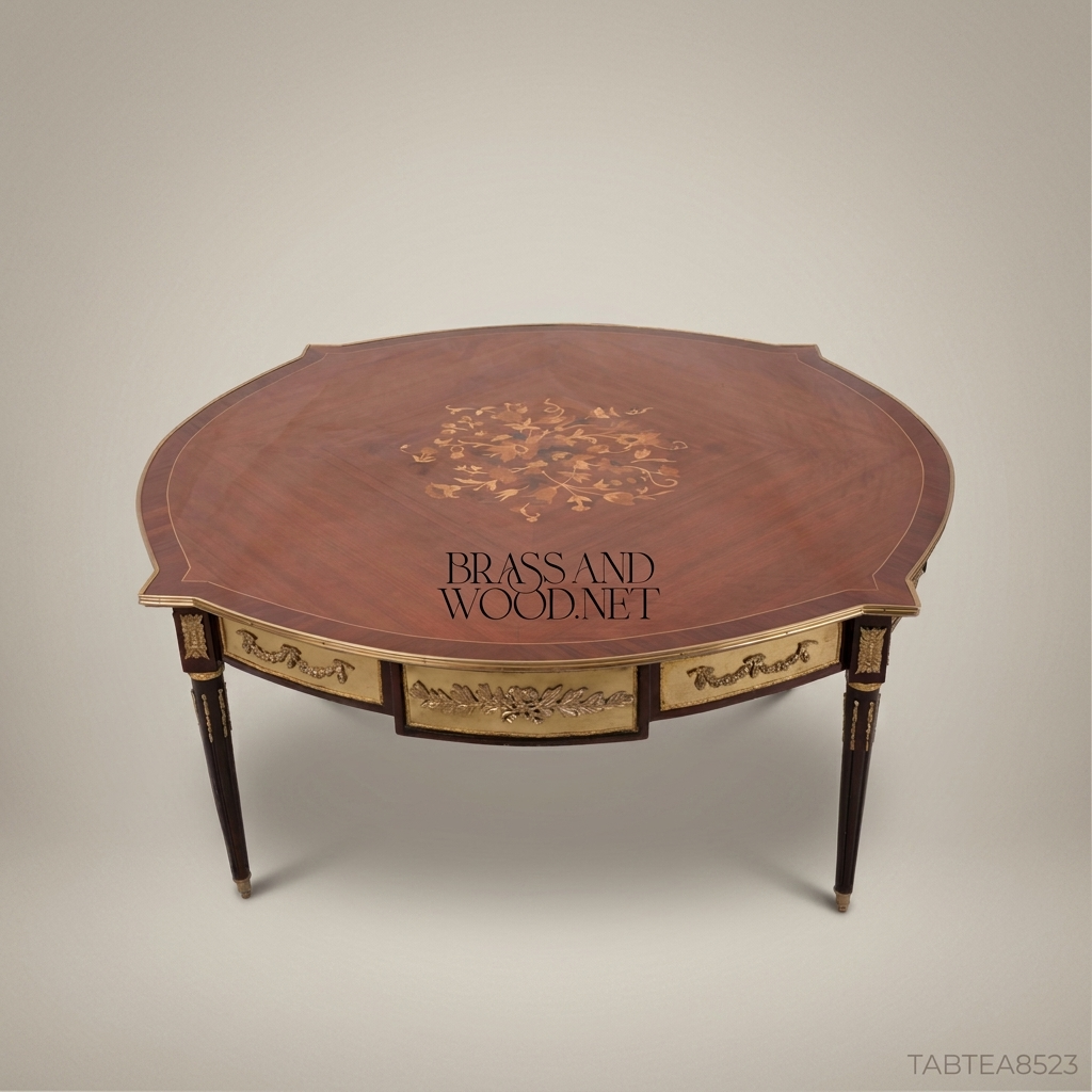 Louis XVI Neoclassical Coffee Table – Marquetry Top & Gilt Bronze Apron