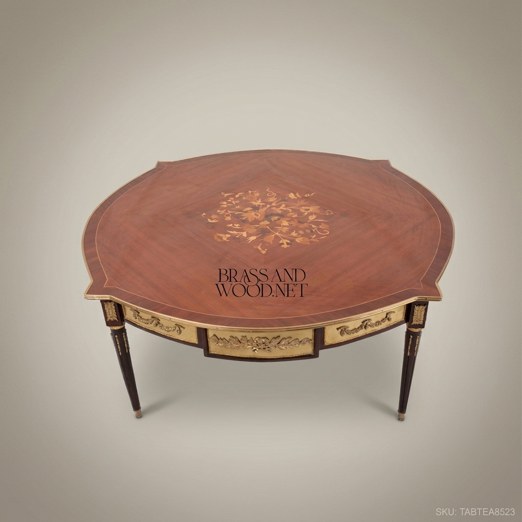 Louis XVI Neoclassical Coffee Table – Marquetry Top & Gilt Bronze Apron