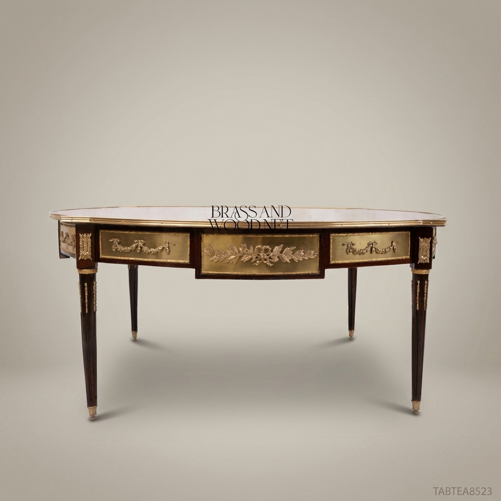 Louis XVI Neoclassical Coffee Table – Marquetry Top & Gilt Bronze Apron