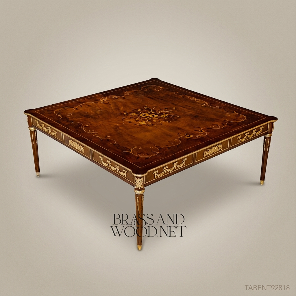 Louis XVI Neoclassical Coffee Table with Marquetry Inlay & Ormolu Mounts