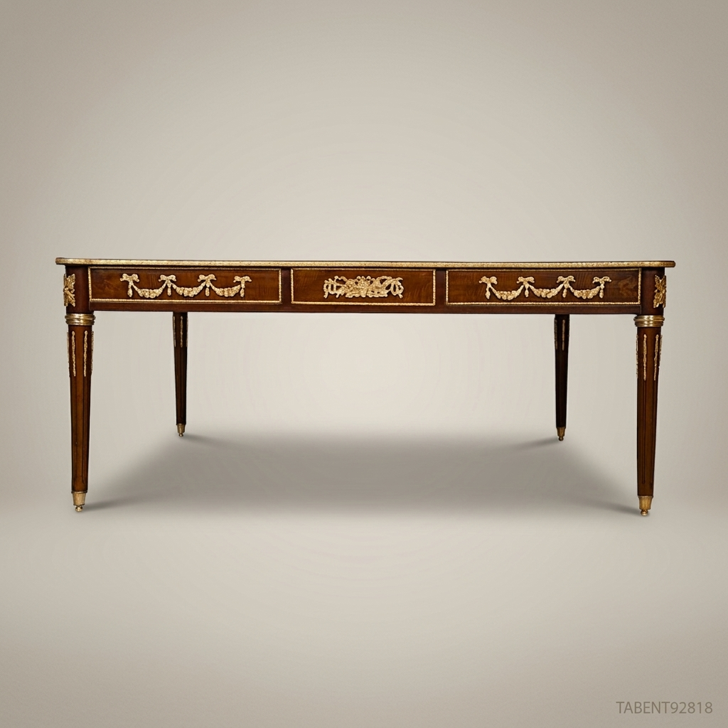 Louis XVI Neoclassical Coffee Table with Marquetry Inlay & Ormolu Mounts