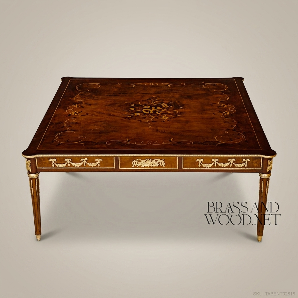Louis XVI Neoclassical Coffee Table with Marquetry Inlay & Ormolu Mounts