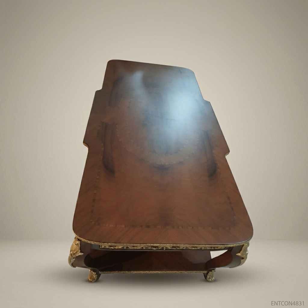 Louis XVI Neoclassical Coffee Table with Ormolu Mounts & Marquetry Top