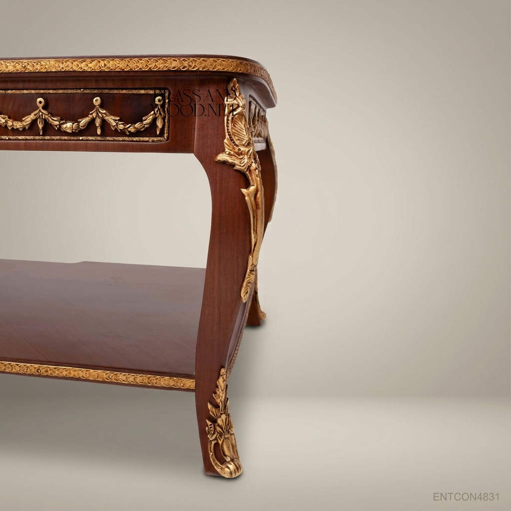 Louis XVI Neoclassical Coffee Table with Ormolu Mounts & Marquetry Top