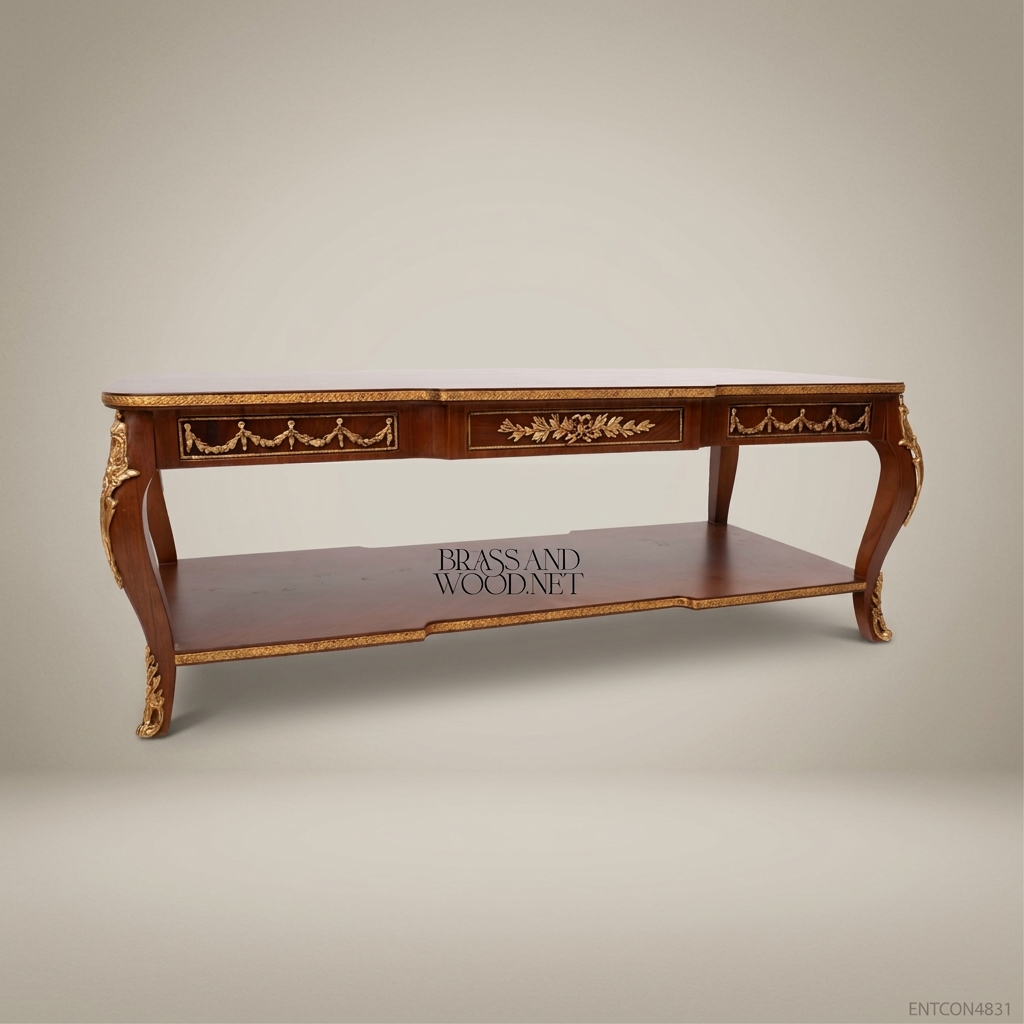 Louis XVI Neoclassical Coffee Table with Ormolu Mounts & Marquetry Top