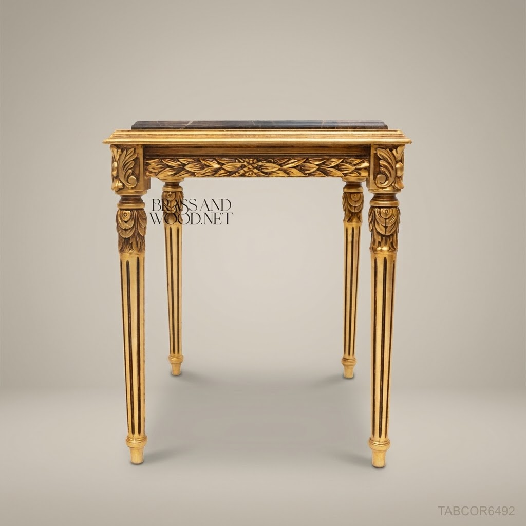 Louis XVI Neoclassical Corner Table | Gold Leaf & Emperador Marble