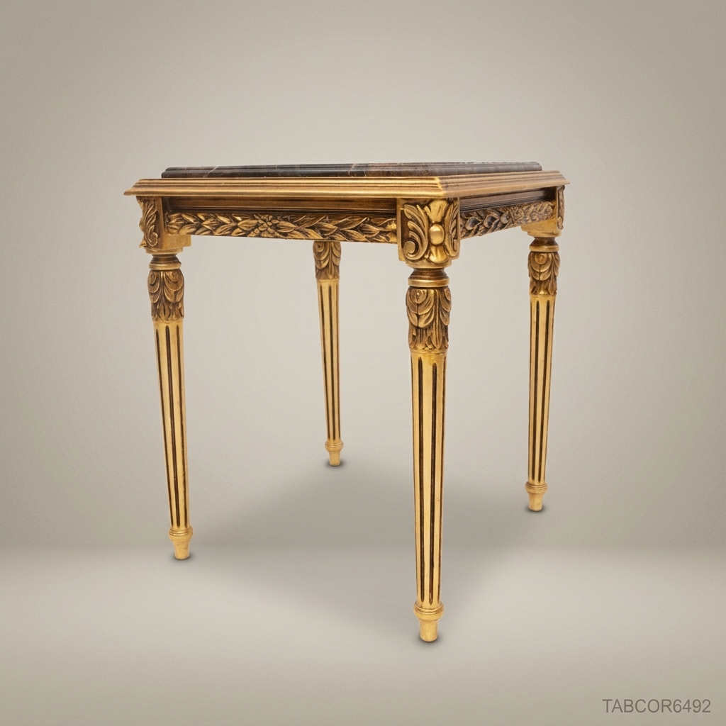 Louis XVI Neoclassical Corner Table | Gold Leaf & Emperador Marble