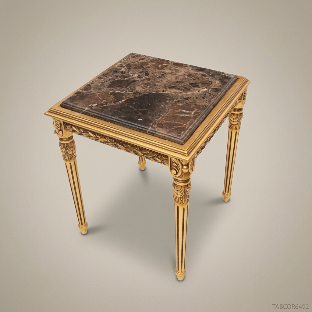 Louis XVI Neoclassical Corner Table | Gold Leaf & Emperador Marble
