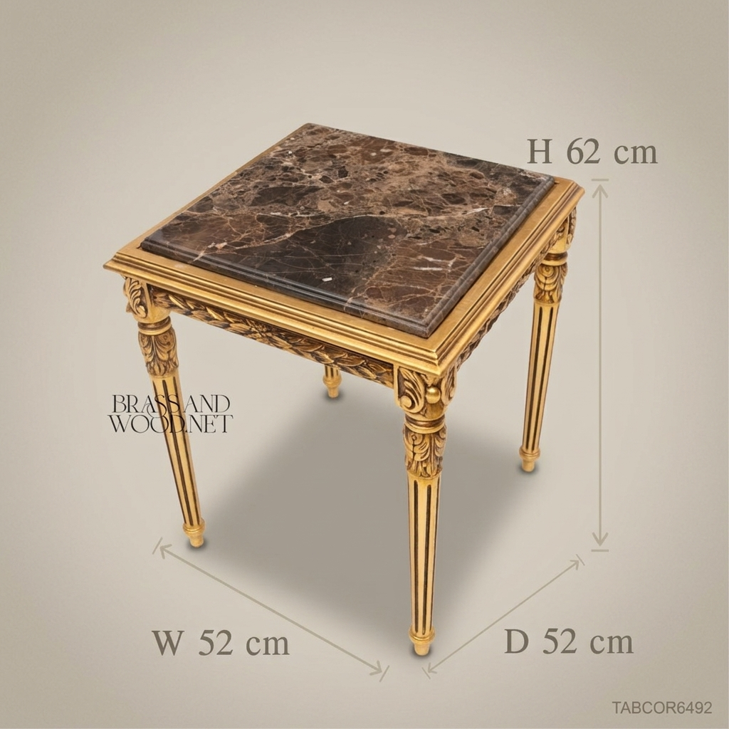 Louis XVI Neoclassical Corner Table | Gold Leaf & Emperador Marble