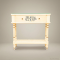 Louis XVI Neoclassical Ivory Console Table with Glass Top & Cane Shelf