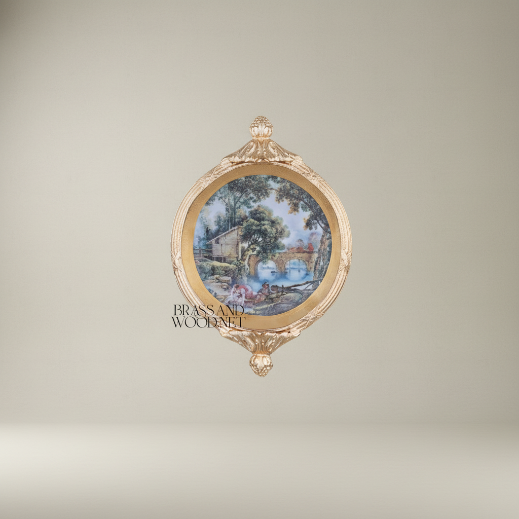 Louis XVI Neoclassical Decorative Wall Plate with Pastoral Scene Medallion — Gold