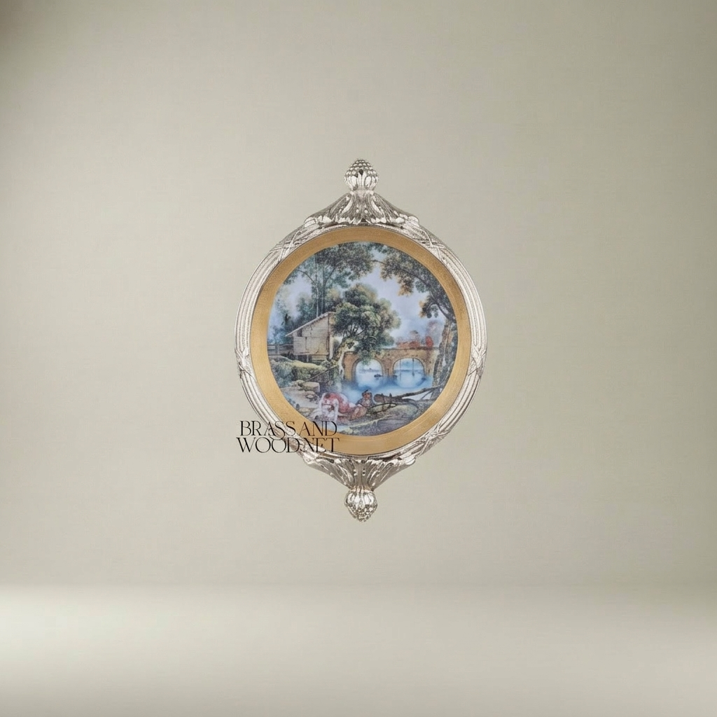 Louis XVI Neoclassical Decorative Wall Plate with Pastoral Scene Medallion — Silver